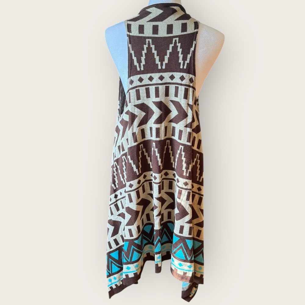 IM IN LOVE WITH DEREK Vest Southwestern Aztec Brown Tan Open Front S M - Picture 3 of 6